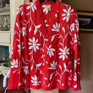Talbots red embroidered tunic size 12
